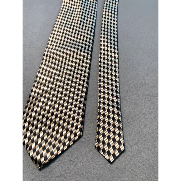 Valerio Garati Handmade Silk Tie Black Gold Checkered Pattern Necktie - Picture 6 of 6